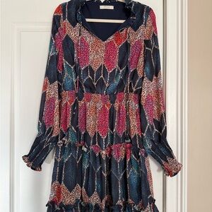 Vibrant Long Sleeve Dress with Multicolor Pattern